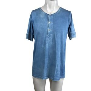 Merz b Schwanen Mens Blue Sun Faded Short Sleeve Henley Shirt Size 7 XL Germany